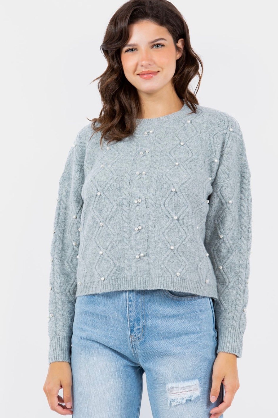 Pearl Beaded Knit Sweater